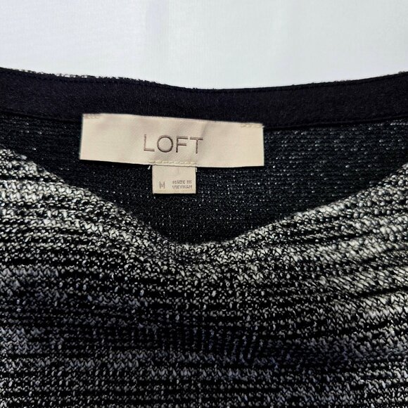 LOFT Women's Metallic Gray Sweater Dress, Medium, Balloon Sleeve, Fit & Flare - Picture 10 of 16